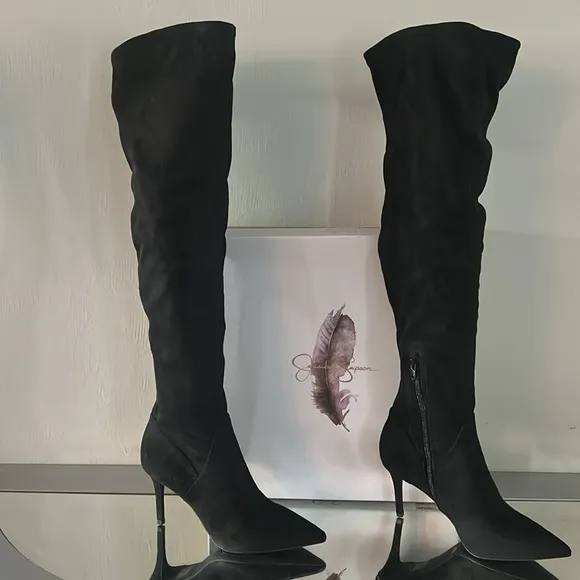 🆕 JESSICA SIMPSON Womens Black Over The Knee Boots NWT Size 8 Pointed Toe Heels