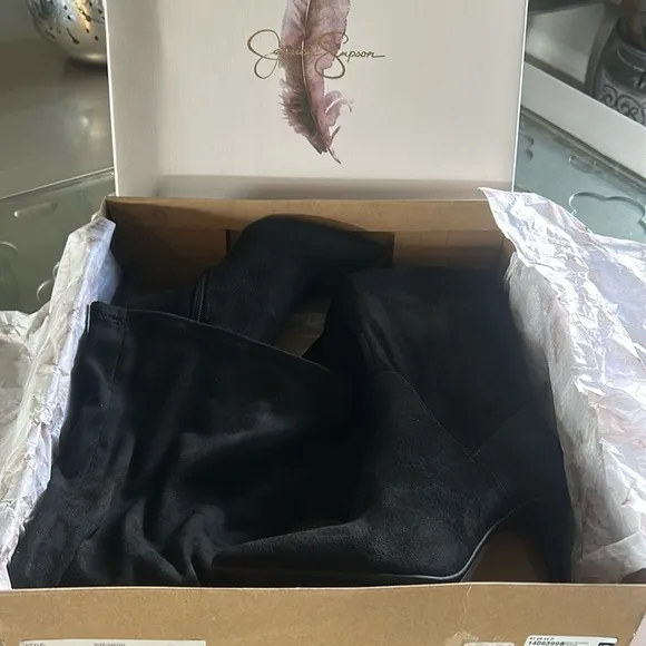 🆕 JESSICA SIMPSON Womens Black Over The Knee Boots NWT Size 8 Pointed Toe Heels