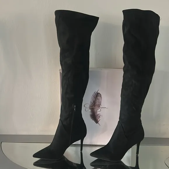 🆕 JESSICA SIMPSON Womens Black Over The Knee Boots NWT Size 8 Pointed Toe Heels