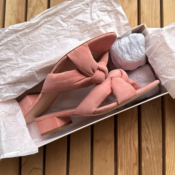 - nib Loeffler Randall Elsie Suede Slide Sandals in Melon Pink - Size 7.5
