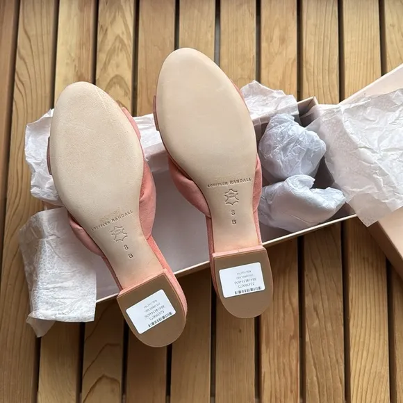 - nib Loeffler Randall Elsie Suede Slide Sandals in Melon Pink - Size 7.5