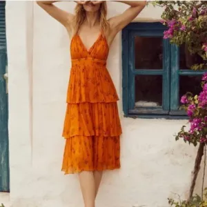 ⭐️ Pamela Floral V Neck Boho Beach Peasant Hipster Hippie Deco Chic Midi Dress