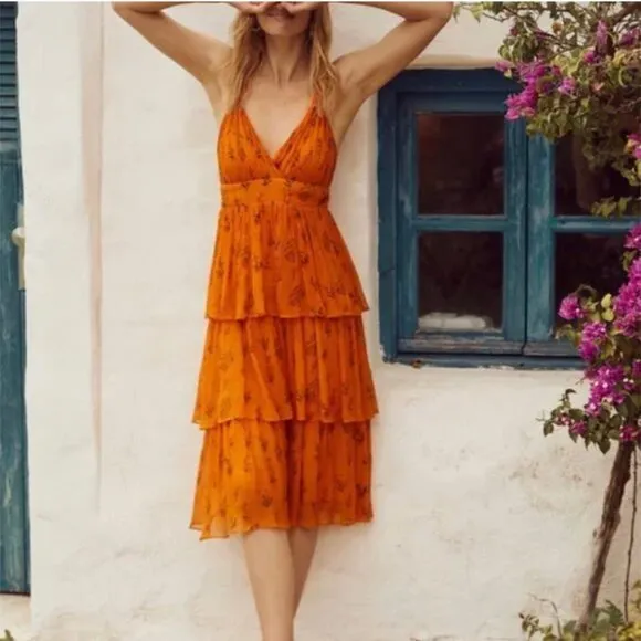 ⭐️ Pamela Floral V Neck Boho Beach Peasant Hipster Hippie Deco Chic Midi Dress