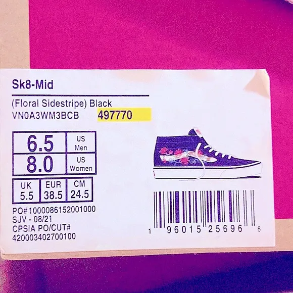 🏷️ Vans SK8-Mid w/Red Flower’s Embroidered-Sz 8~Brand New In Box~NEVER WORN!