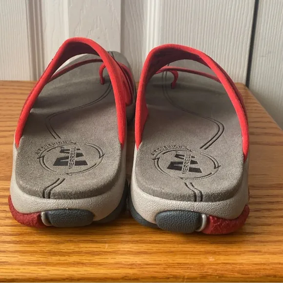 🆕 w/Box MERRELL Token Banner Red Fabric/Suede Performance Slide Toe Sandals SZ 6