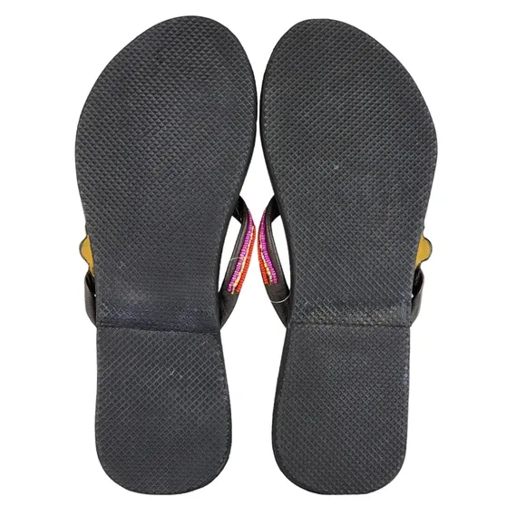 2-Flower Beaded Leather Sandals from Kenya