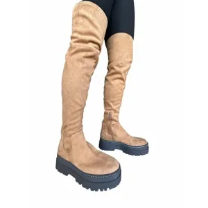 🤩$265 New Sz 8.5 Women's Boots Marc Fisher LTD PHILLY Over the Knee chunky Tan
