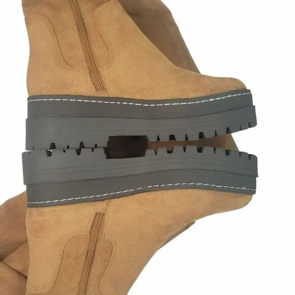 🤩$265 New Sz 8.5 Women's Boots Marc Fisher LTD PHILLY Over the Knee chunky Tan