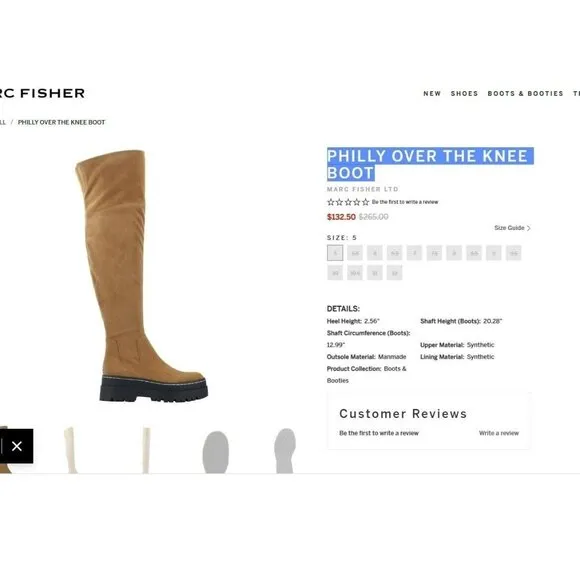 🤩$265 New Sz 8.5 Women's Boots Marc Fisher LTD PHILLY Over the Knee chunky Tan