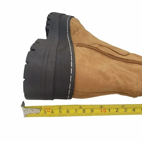 🤩$265 New Sz 8.5 Women's Boots Marc Fisher LTD PHILLY Over the Knee chunky Tan