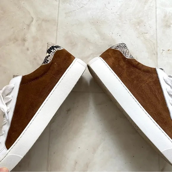 $295 Veronica Beard Bibi Pecan Brown Suede Python Leather Skater Sneakers size 9