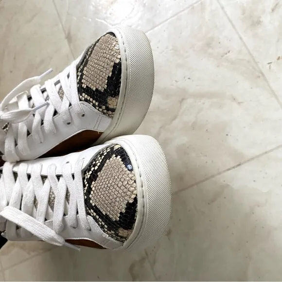 $295 Veronica Beard Bibi Pecan Brown Suede Python Leather Skater Sneakers size 9