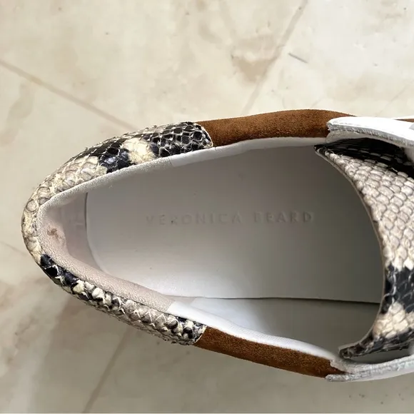$295 Veronica Beard Bibi Pecan Brown Suede Python Leather Skater Sneakers size 9