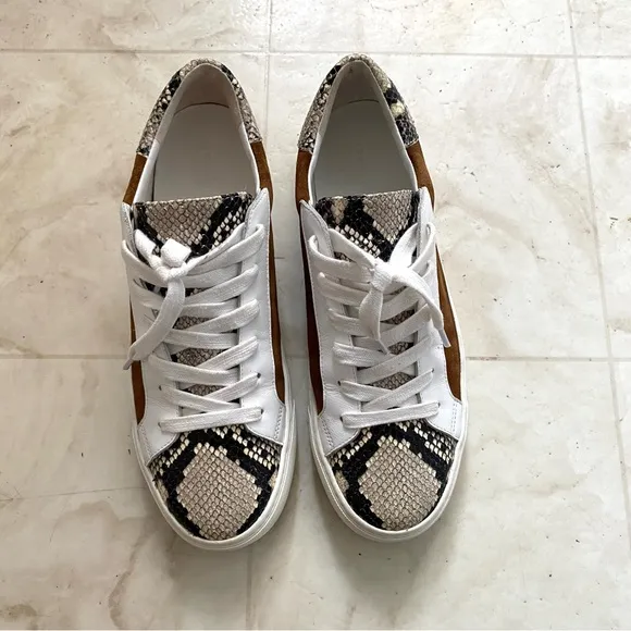 $295 Veronica Beard Bibi Pecan Brown Suede Python Leather Skater Sneakers size 9