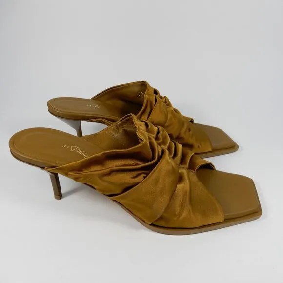 3.1 PHILLIP LIM Heeled Mules SANDALS Size 36 6 Olive Satin Leather NEW $575