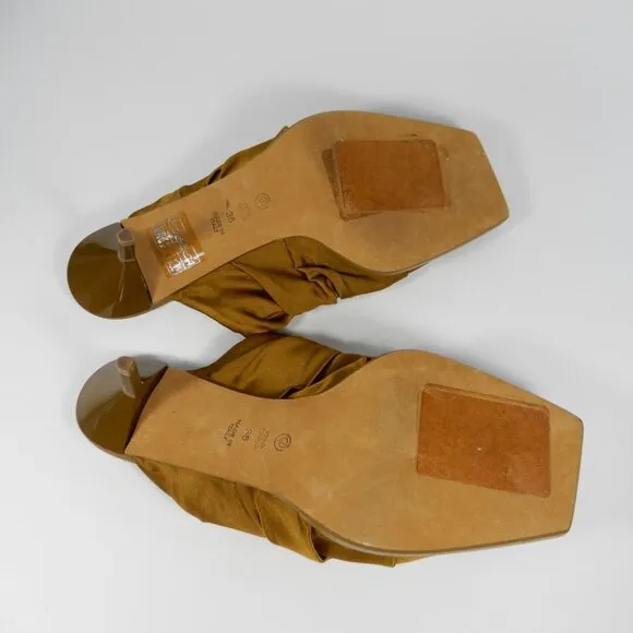 3.1 PHILLIP LIM Heeled Mules SANDALS Size 36 6 Olive Satin Leather NEW $575