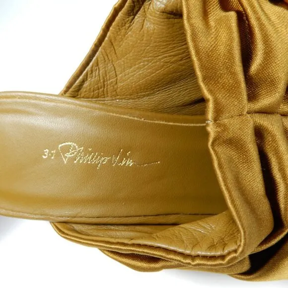 3.1 PHILLIP LIM Heeled Mules SANDALS Size 36 6 Olive Satin Leather NEW $575