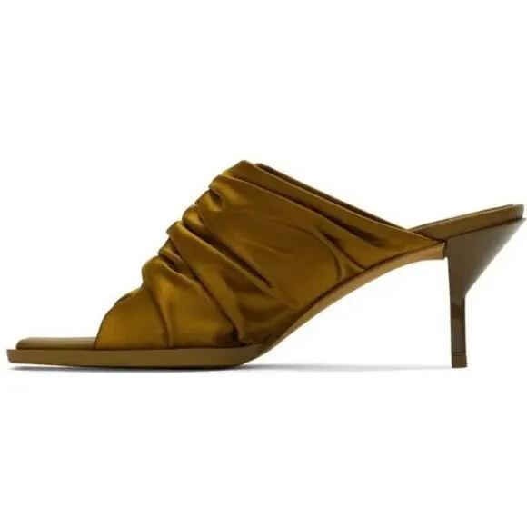 3.1 PHILLIP LIM Heeled Mules SANDALS Size 36 6 Olive Satin Leather NEW $575