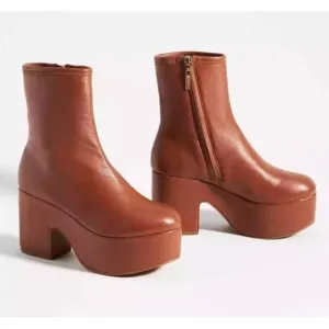 $450 New LARROUDE Miso Platform Ankle boots Chunky Caramel Stretch Leather siz…
