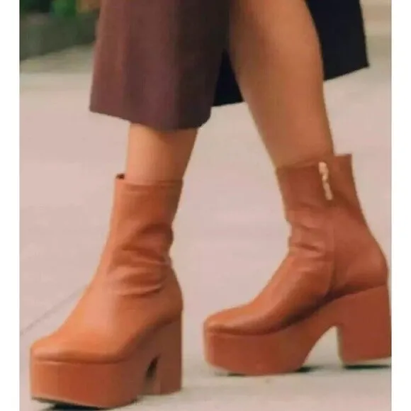 $450 New LARROUDE Miso Platform Ankle boots Chunky Caramel Stretch Leather siz…