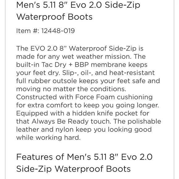 5.11 NEW Tactical Men's Black Waterproof BootsBox Not Included