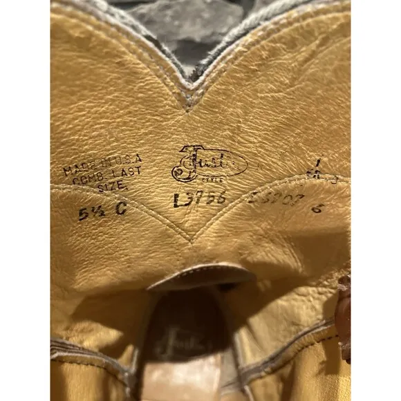 90s Justin Roper Womens 5.5C Brown Leather Cowboy Western Boots L3756 Cognac Vtg