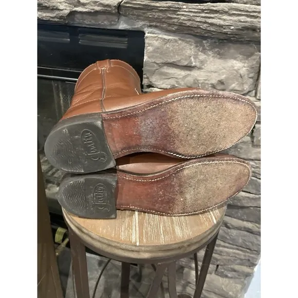 90s Justin Roper Womens 5.5C Brown Leather Cowboy Western Boots L3756 Cognac Vtg
