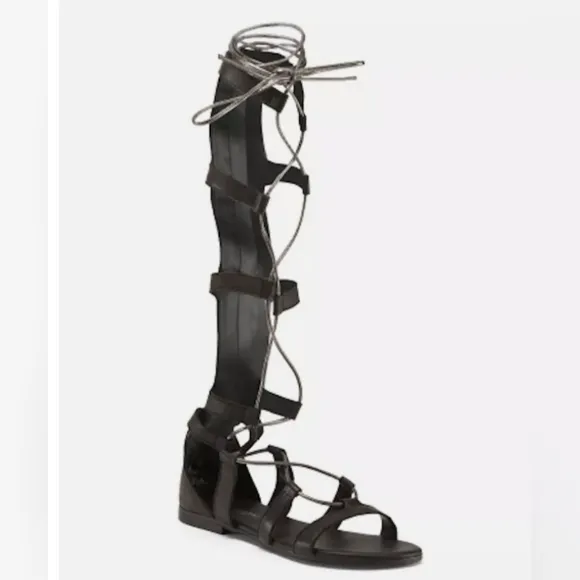 A. Giannetti Black Leather Gladiator Sandal sz 8