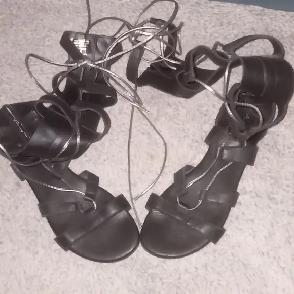 A. Giannetti Black Leather Gladiator Sandal sz 8