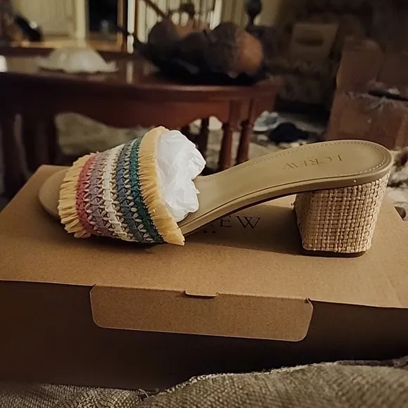 AA - J. Crew Woven Mule Sandals Rainbow Raffia 9