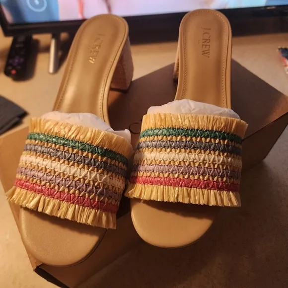 AA - J. Crew Woven Mule Sandals Rainbow Raffia 9