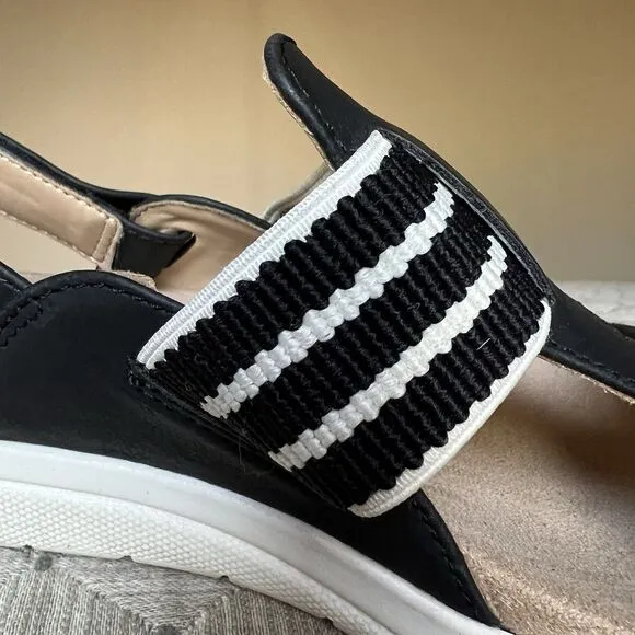 Abella True Comfort Paula Black &amp; White Slingback Sandal Women 9 Casual Striped
