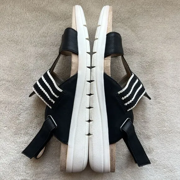 Abella True Comfort Paula Black &amp; White Slingback Sandal Women 9 Casual Striped