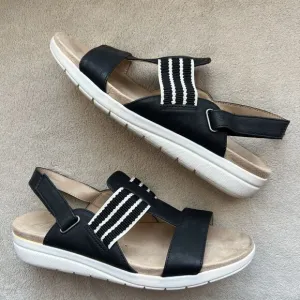 Abella True Comfort Paula Black &amp; White Slingback Sandal Women 9 Casual Striped