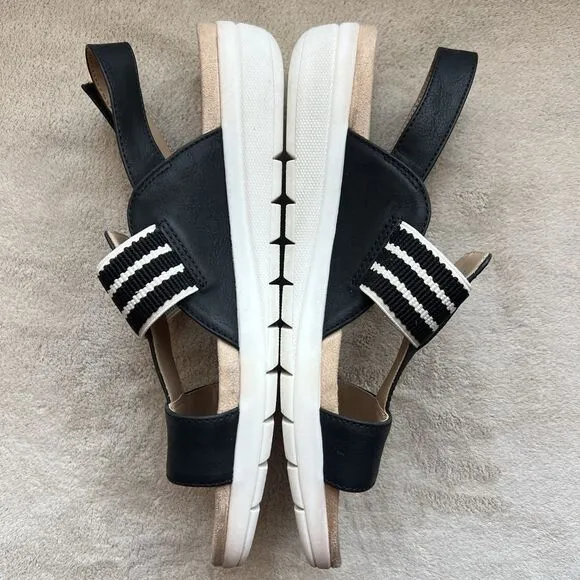 Abella True Comfort Paula Black &amp; White Slingback Sandal Women 9 Casual Striped