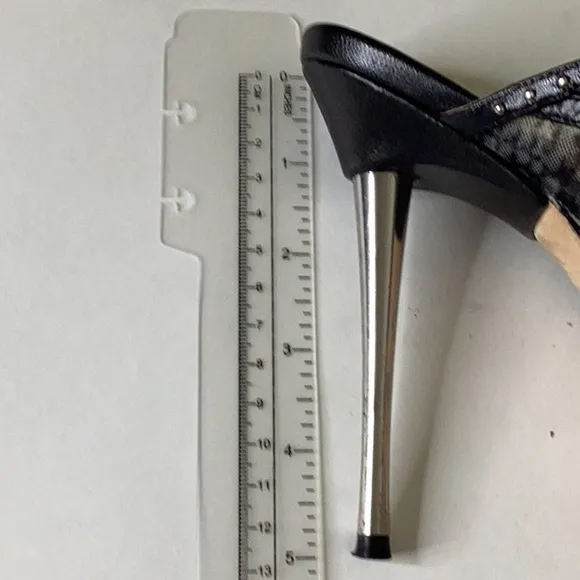 ABS Allen Schwartz Black Studded Stiletto Mesh Sandals Size 7.5M