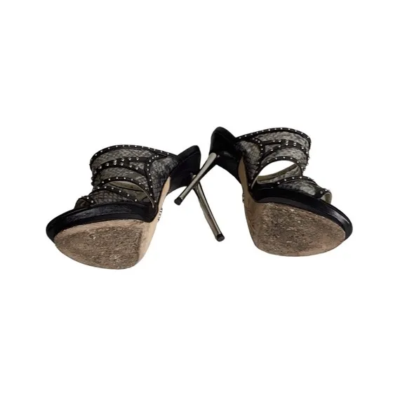 ABS Allen Schwartz Black Studded Stiletto Mesh Sandals Size 7.5M