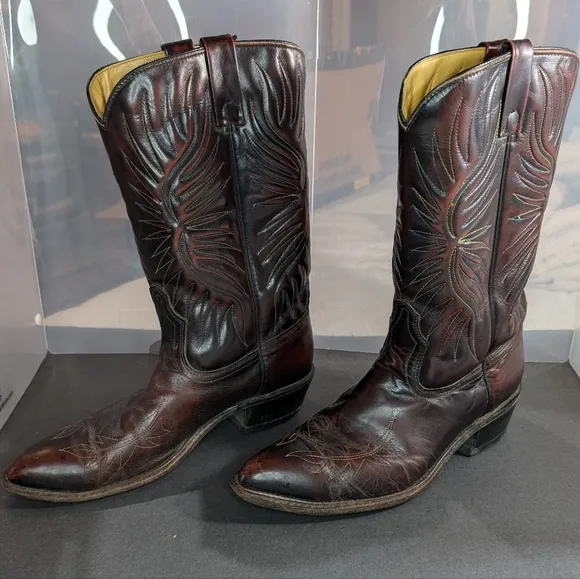 Acme Circle A vintage Western boots 10.5 cherry leather embroidered point toe