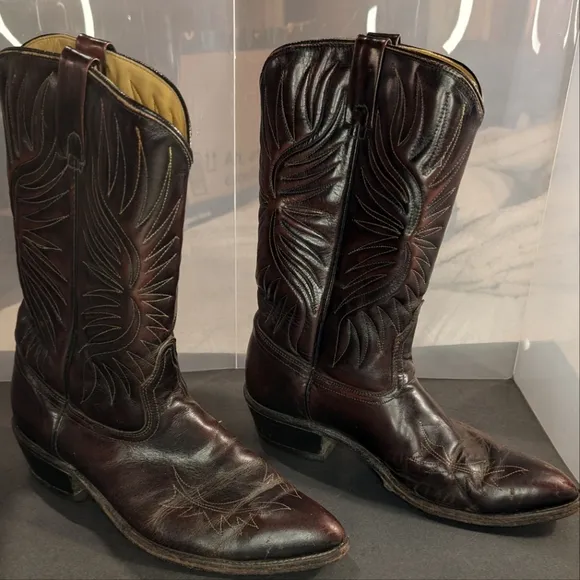 Acme Circle A vintage Western boots 10.5 cherry leather embroidered point toe