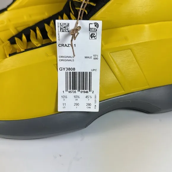 Adidas Crazy 1 Sunshine Kobe Bryant Basketball Sneakers Men’s Size 11