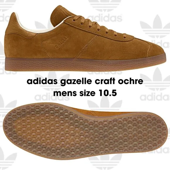 Adidas Gazelle Craft Ochre Mens 10.5 Camel Brown Suede Athletic Shoes Sneakers