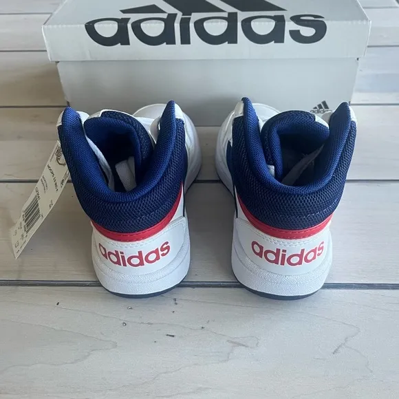Adidas kids’ Hoops 3.0 Mid Basketball Sneakers White with blue