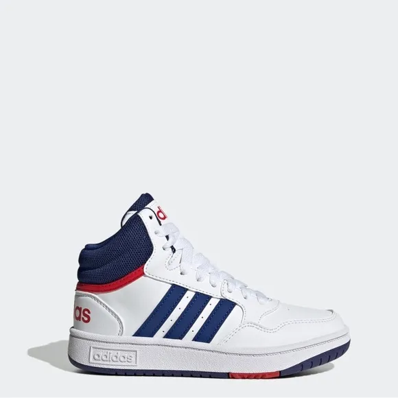 Adidas kids’ Hoops 3.0 Mid Basketball Sneakers White with blue