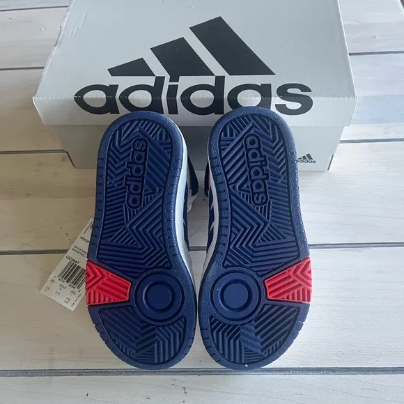 Adidas kids’ Hoops 3.0 Mid Basketball Sneakers White with blue