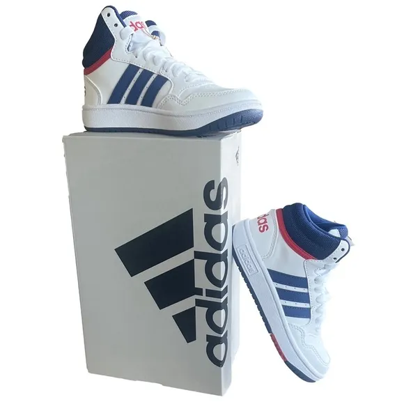 Adidas kids’ Hoops 3.0 Mid Basketball Sneakers White with blue