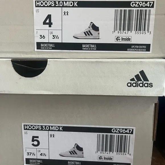 Adidas kids’ Hoops 3.0 Mid Basketball Sneakers White with blue