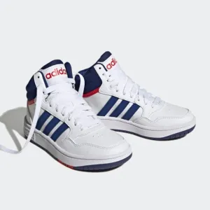 Adidas kids’ Hoops 3.0 Mid Basketball Sneakers White with blue