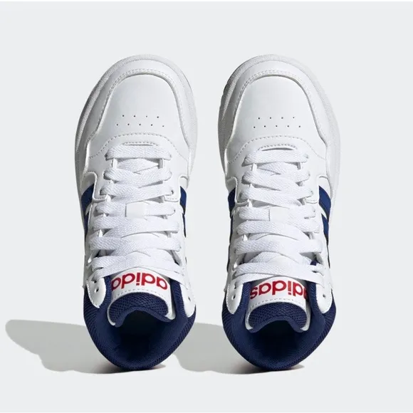 Adidas kids’ Hoops 3.0 Mid Basketball Sneakers White with blue