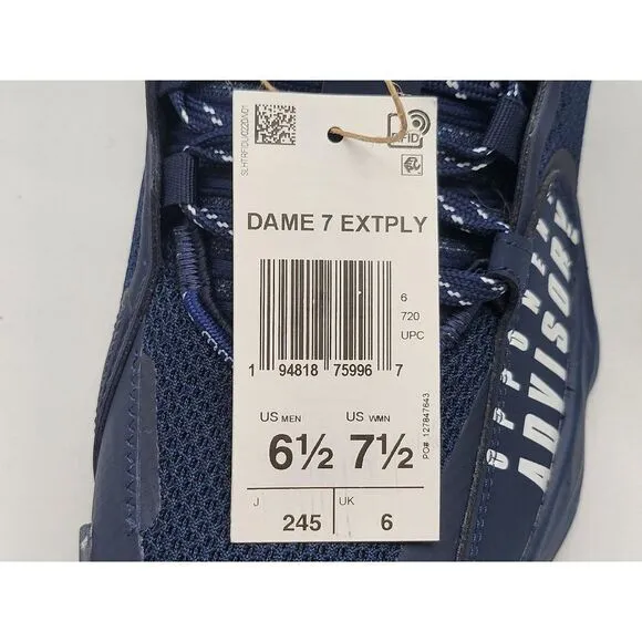 Adidas Mens Dame 7 EXTPLY Basketball Shoes Sneakers Navy Blue White Size 6.5