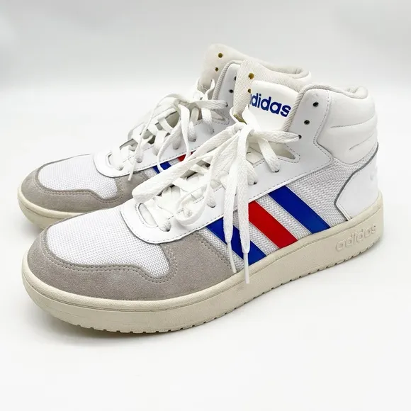 Adidas men’s Hoops 2.0 Mid 'White Blue Red' basketball sneakers shoes size 10